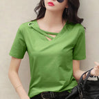 summer short sleeve women white t-shirt women V-neck loose black top casual t shirt women nowadaysfashion
