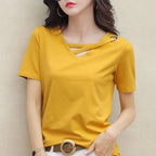 summer short sleeve women white t-shirt women V-neck loose black top casual t shirt women nowadaysfashion