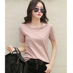 summer short sleeve women white t-shirt women V-neck loose black top casual t shirt women nowadaysfashion