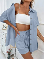 Summer Single breasted Top Broad legged Shorts Set Solid Suits nowadaysfashion