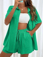 Summer Single breasted Top Broad legged Shorts Set Solid Suits nowadaysfashion