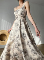 Summer Sleeveless Women Printed Dress Elegant Slim Waist Spaghetti Strap Female nowadaysfashion