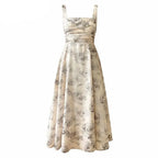 Summer Sleeveless Women Printed Dress Elegant Slim Waist Spaghetti Strap Female nowadaysfashion