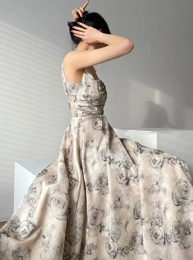 Summer Sleeveless Women Printed Dress Elegant Slim Waist Spaghetti Strap Female - Blade & Thread