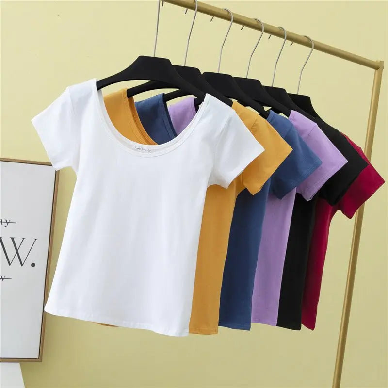 Summer slim fit large U-neck short-sleeved T-shirt - Blade & Thread