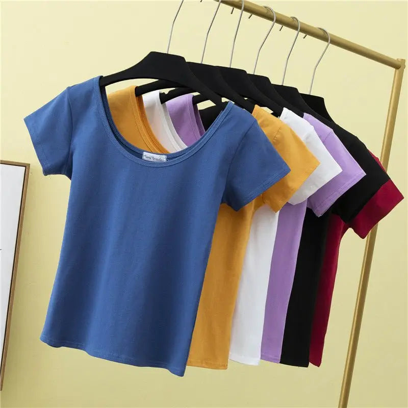 Summer slim fit large U-neck short-sleeved T-shirt - Blade & Thread