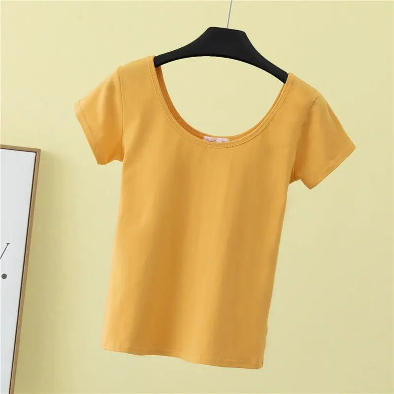 Summer slim fit large U-neck short-sleeved T-shirt nowadaysfashion