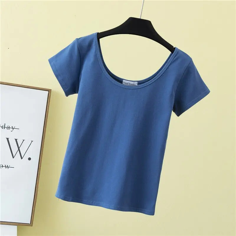 Summer slim fit large U-neck short-sleeved T-shirt - Blade & Thread
