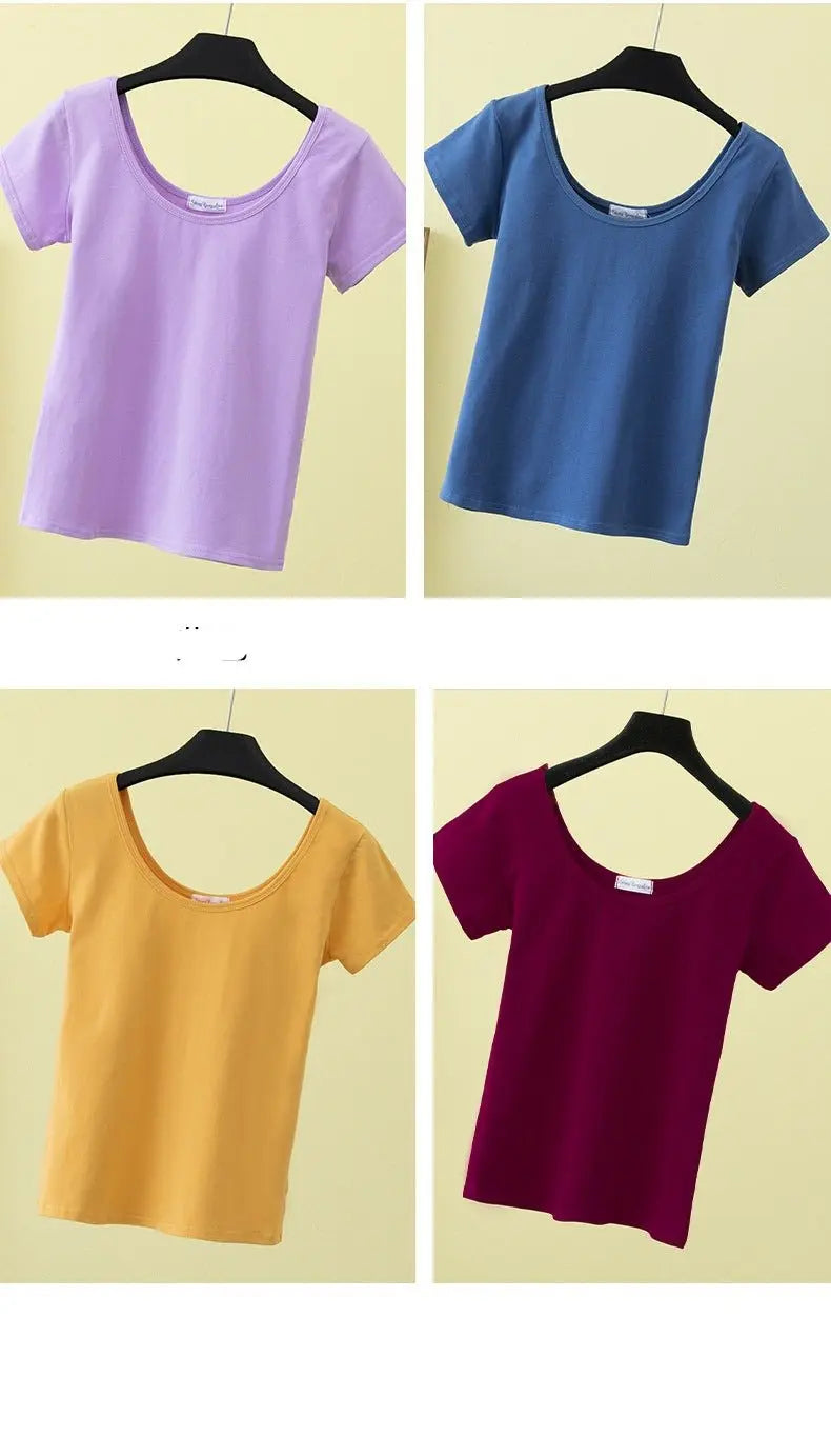 Summer slim fit large U-neck short-sleeved T-shirt - Blade & Thread