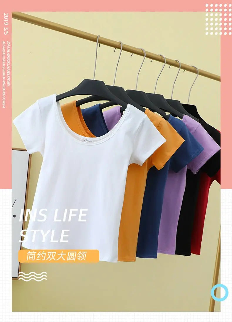 Summer slim fit large U-neck short-sleeved T-shirt - Blade & Thread