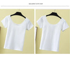 Summer slim fit large U-neck short-sleeved T-shirt nowadaysfashion