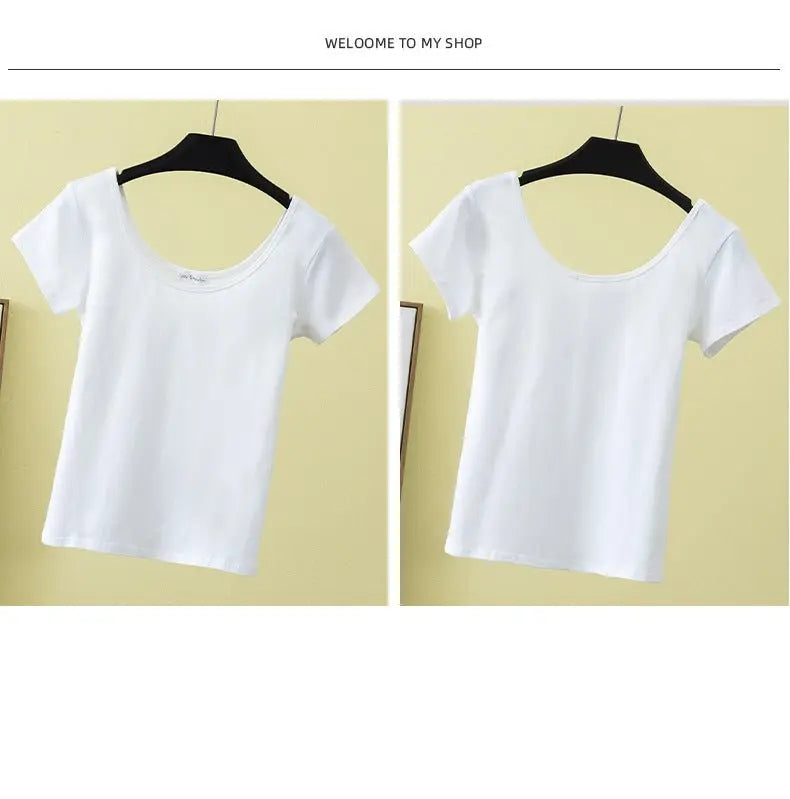 Summer slim fit large U-neck short-sleeved T-shirt - Blade & Thread