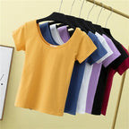 Summer slim fit large U-neck short-sleeved T-shirt nowadaysfashion
