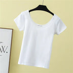 Summer slim fit large U-neck short-sleeved T-shirt nowadaysfashion