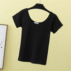 Summer slim fit large U-neck short-sleeved T-shirt nowadaysfashion