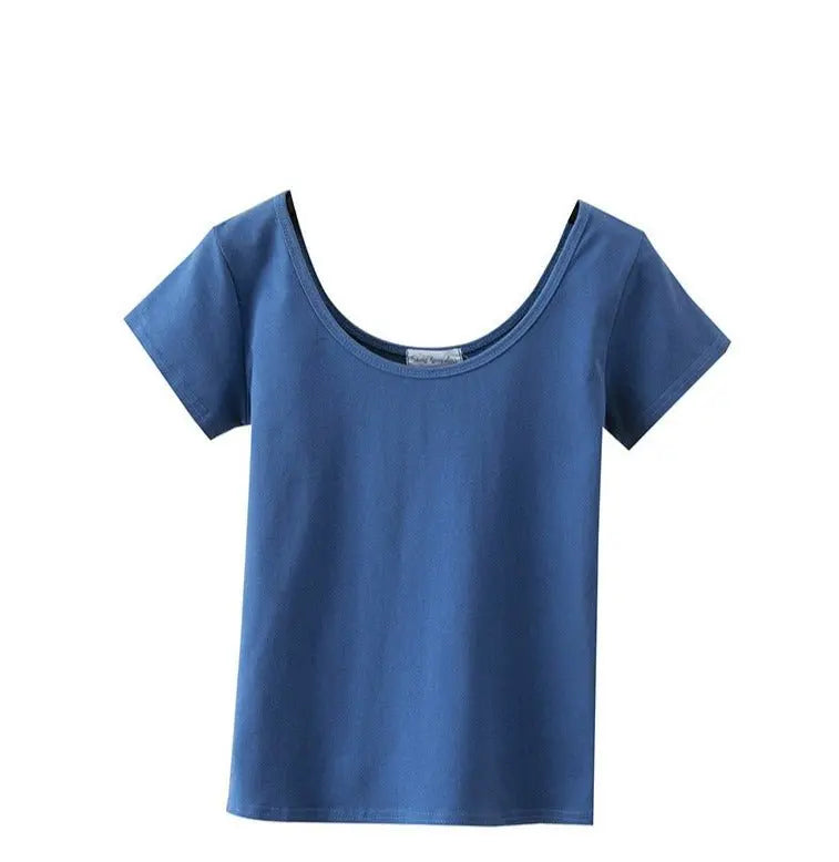 Summer slim fit large U-neck short-sleeved T-shirt nowadaysfashion