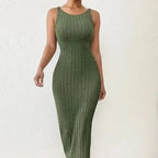 Summer Solid Backless Tank mid-length knitted sleeveless dress nowadaysfashion