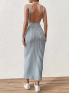 Summer Solid Backless Tank mid-length knitted sleeveless dress nowadaysfashion