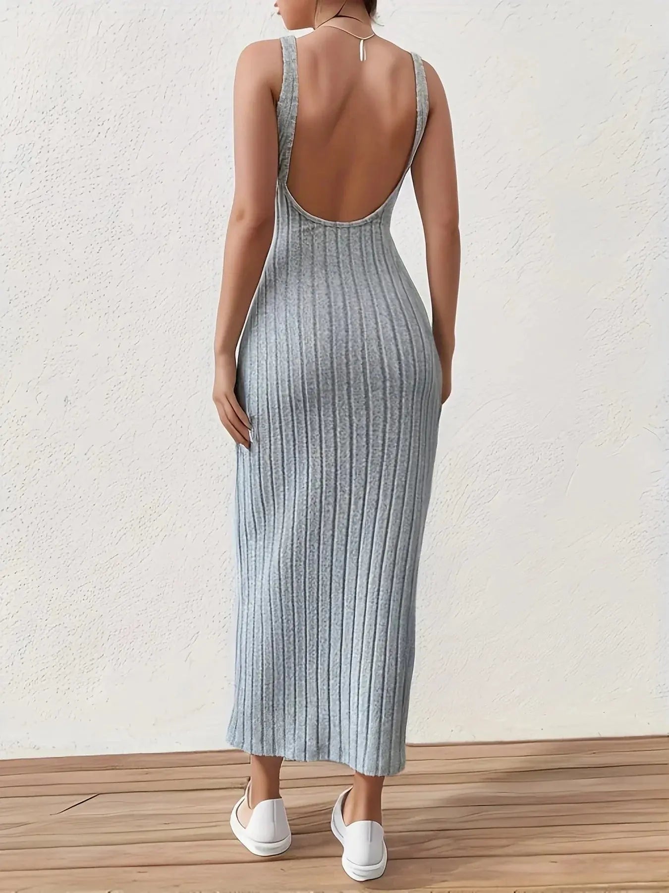 Summer Solid Backless Tank mid-length knitted sleeveless dress nowadaysfashion