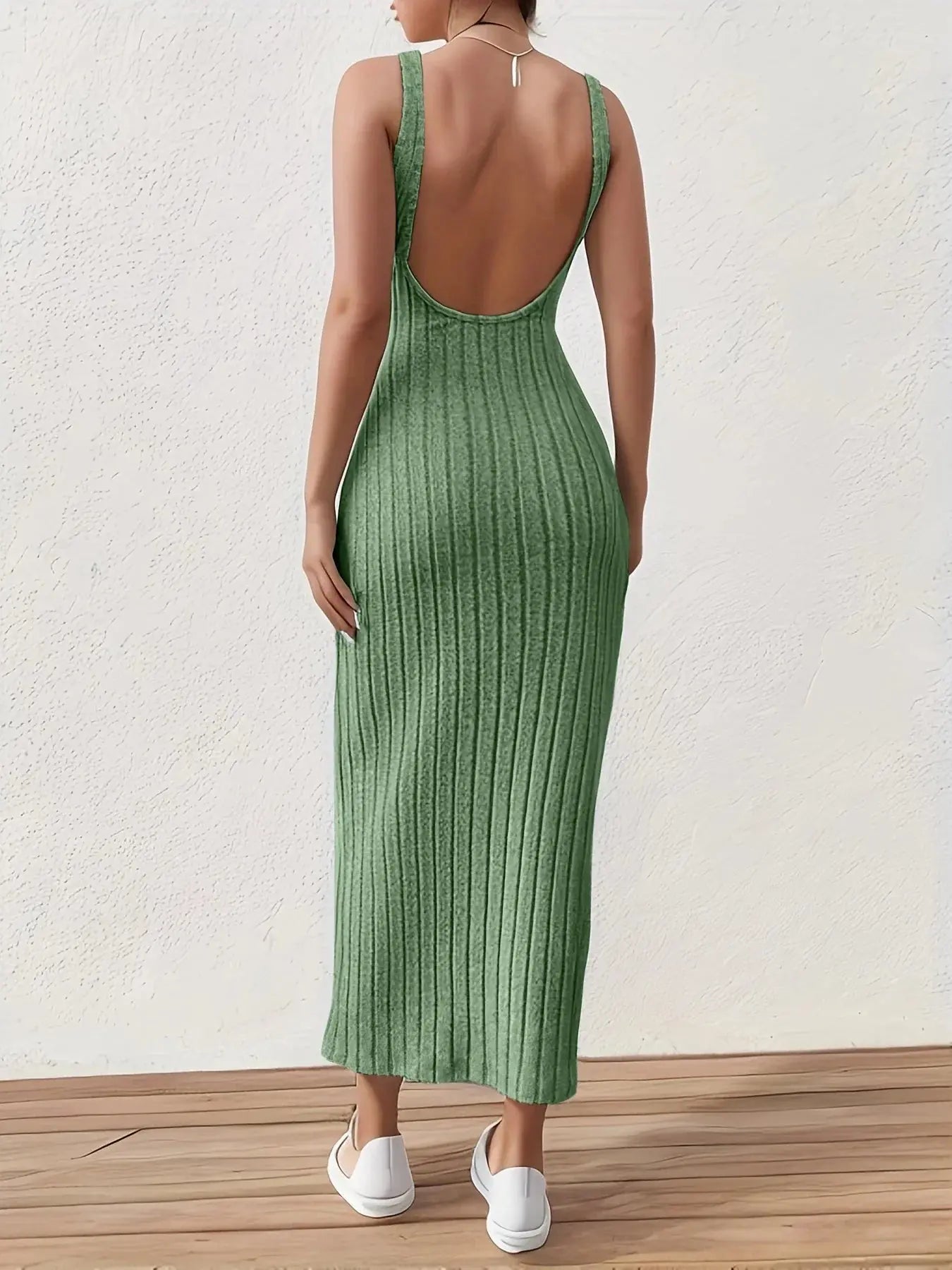Summer Solid Backless Tank mid-length knitted sleeveless dress - Blade & Thread