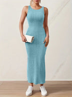 Summer Solid Backless Tank mid-length knitted sleeveless dress nowadaysfashion