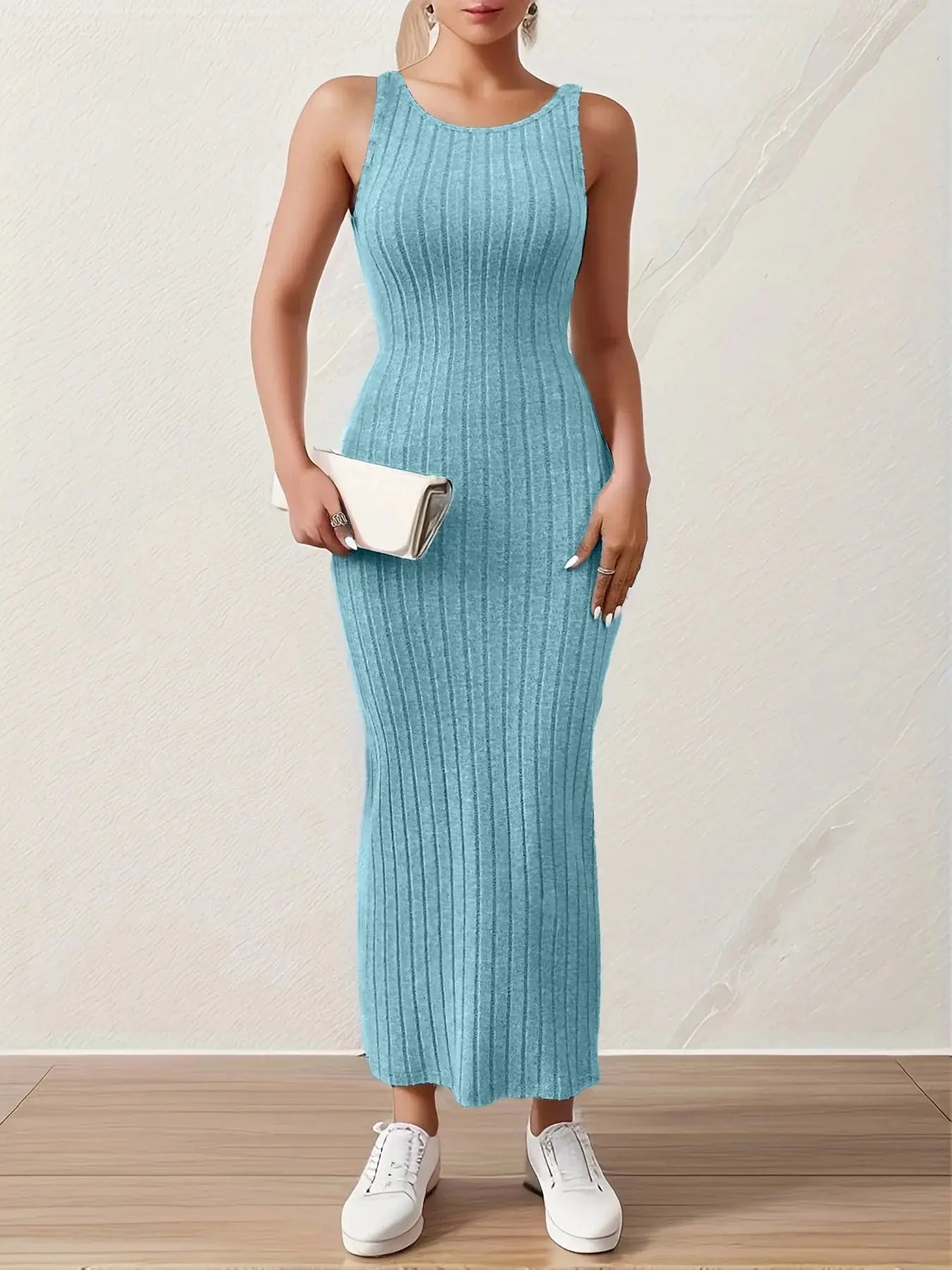 Summer Solid Backless Tank mid-length knitted sleeveless dress - Blade & Thread