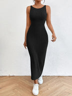 Summer Solid Backless Tank mid-length knitted sleeveless dress nowadaysfashion