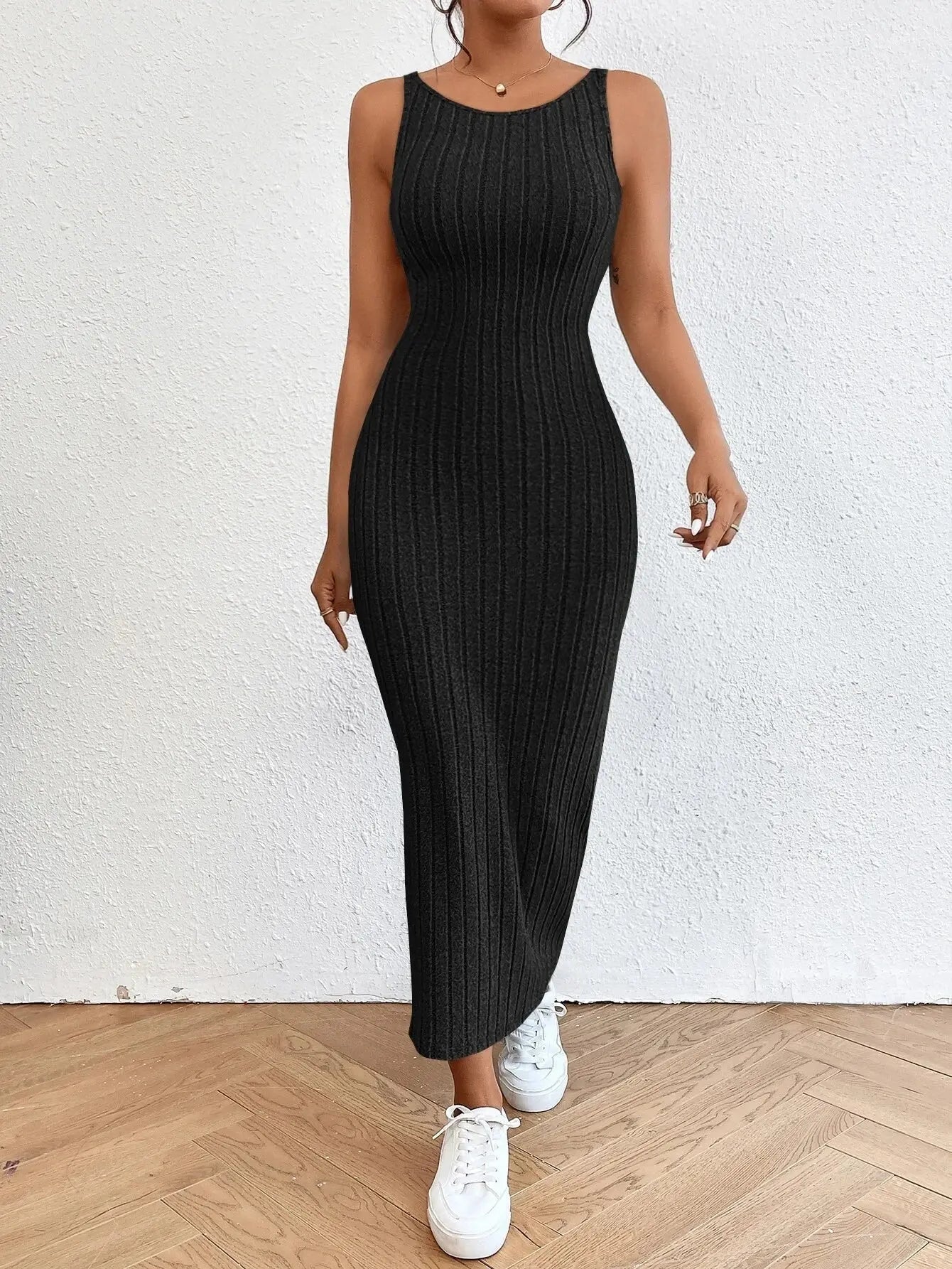 Summer Solid Backless Tank mid-length knitted sleeveless dress - Blade & Thread