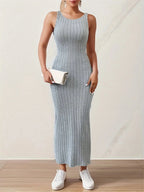 Summer Solid Backless Tank mid-length knitted sleeveless dress nowadaysfashion