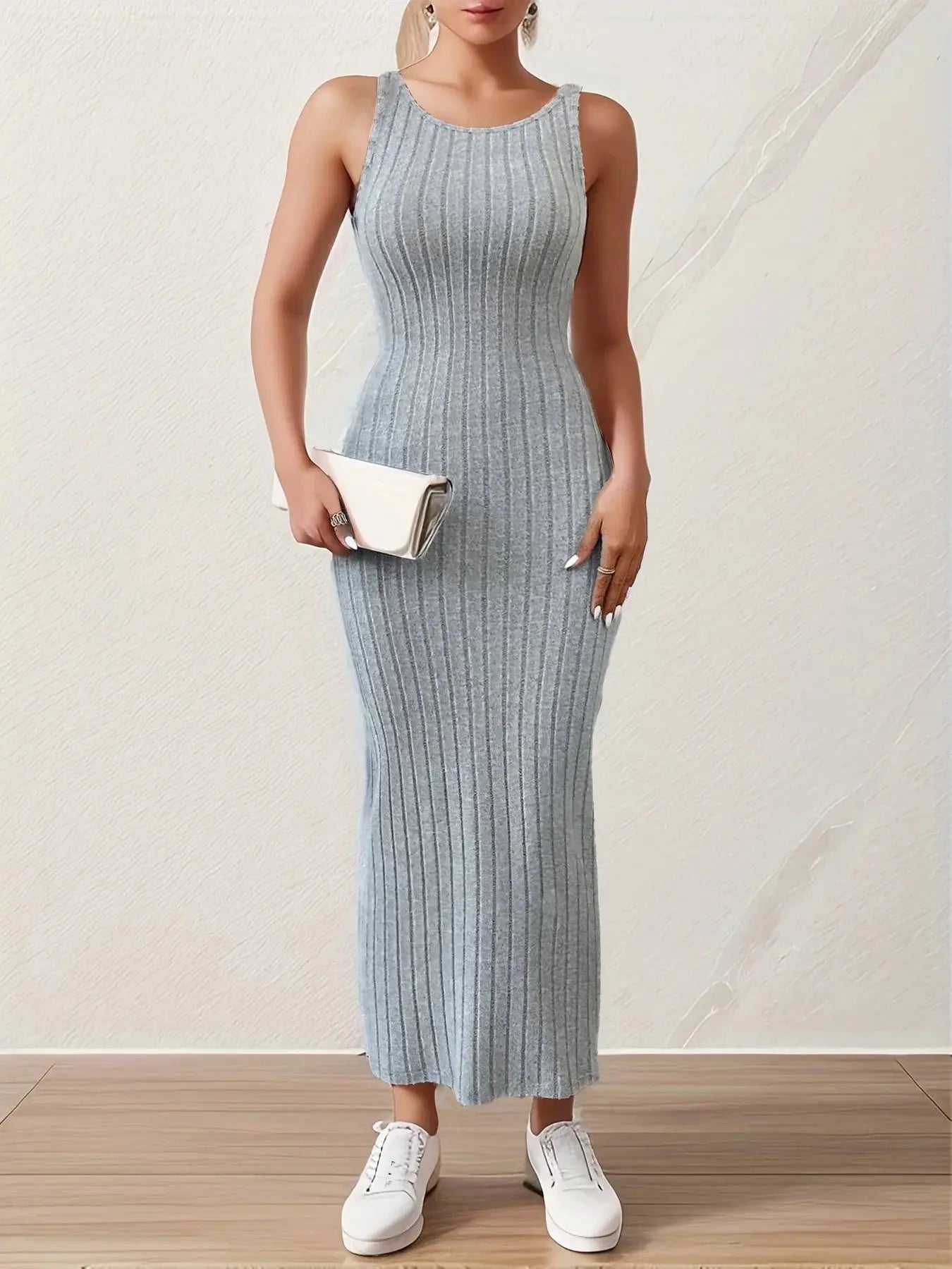 Summer Solid Backless Tank mid-length knitted sleeveless dress - Blade & Thread