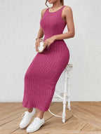 Summer Solid Backless Tank mid-length knitted sleeveless dress nowadaysfashion
