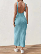 Summer Solid Backless Tank mid-length knitted sleeveless dress nowadaysfashion