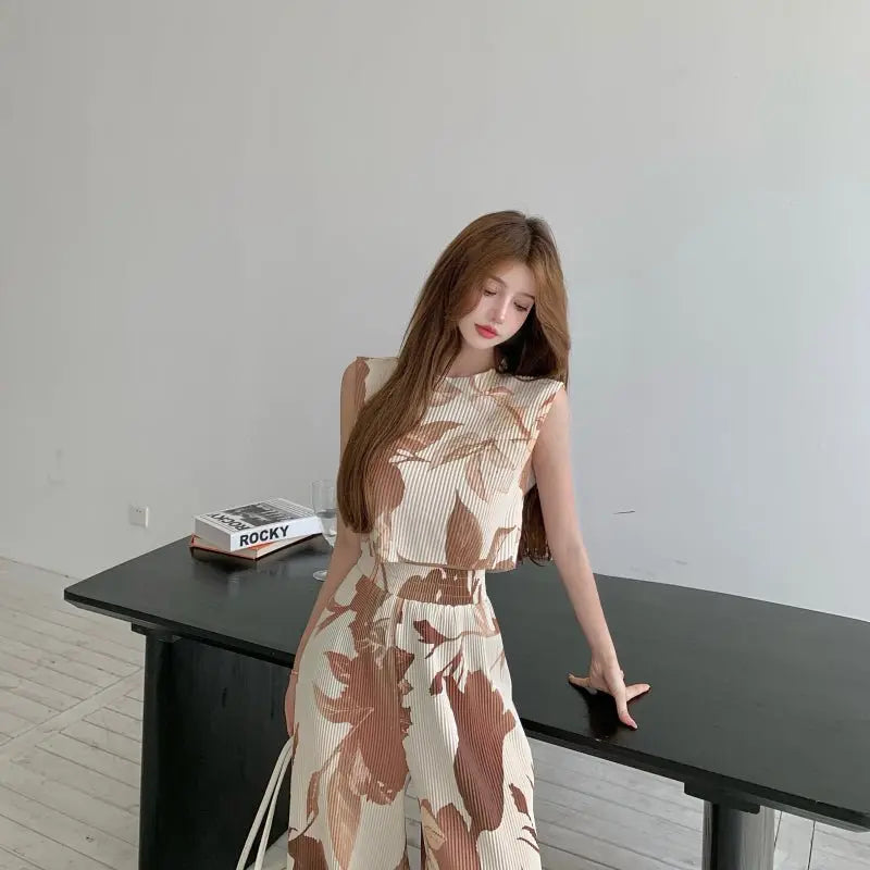Summer Two-piece Women Printed Sleeveless Vest + Casual Mopping Trousers Female Sets nowadaysfashion