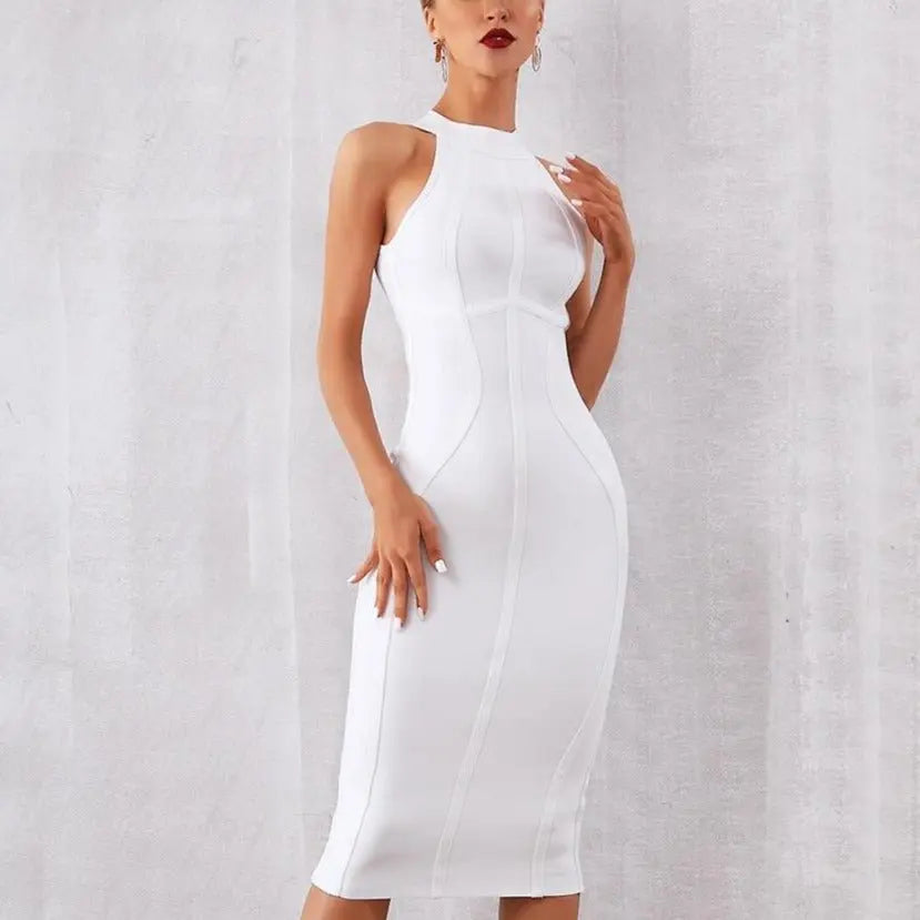 Summer White cocktail midi Dress Tank Sexy Sleeveless white dress for women nowadaysfashion