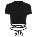 Summer Women Black Short T-Shirts Sexy Crop Tops Short Sleeve Bandage Tee Tops Female Shirts nowadaysfashion
