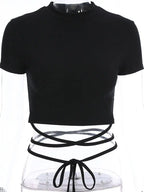 Summer Women Black Short T-Shirts Sexy Crop Tops Short Sleeve Bandage Tee Tops Female Shirts nowadaysfashion