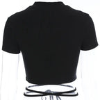 Summer Women Black Short T-Shirts Sexy Crop Tops Short Sleeve Bandage Tee Tops Female Shirts nowadaysfashion