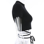 Summer Women Black Short T-Shirts Sexy Crop Tops Short Sleeve Bandage Tee Tops Female Shirts nowadaysfashion