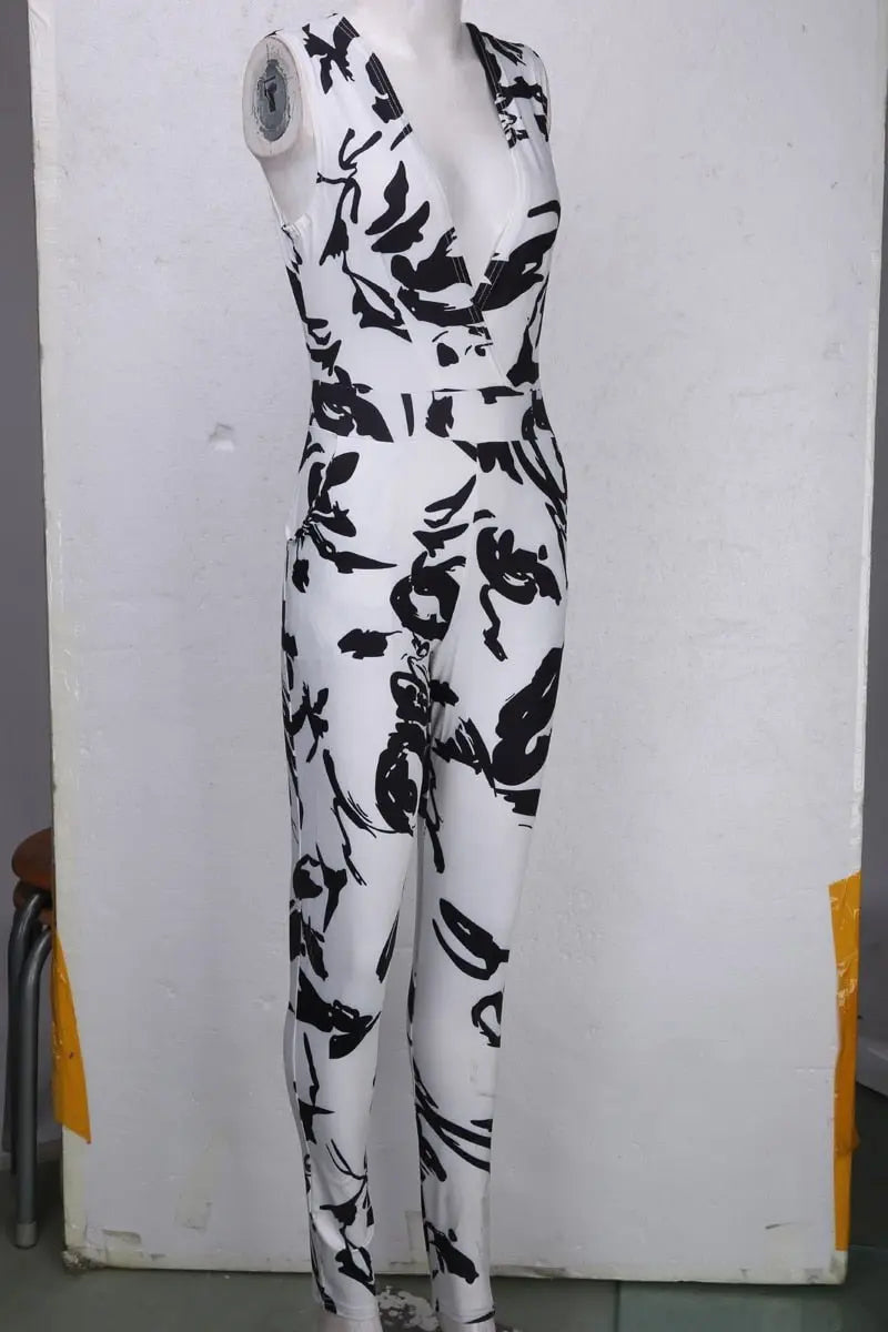 Summer Women Jumpsuit Romper Sexy Strap V Neck Sleeveless Floral Print Bodycon Overalls - Blade & Thread