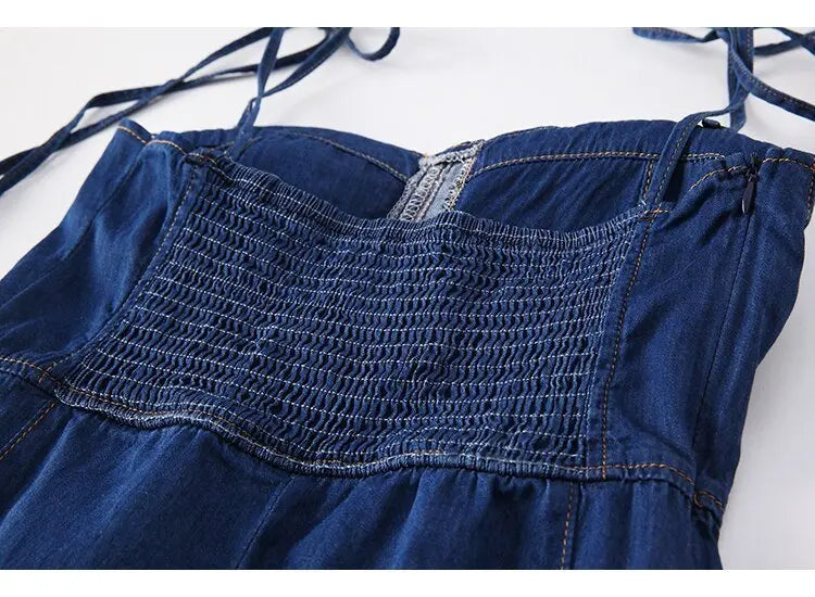 Summer Women Sexy Slip Denim Dress Strapless Lace-up High Waist Dress - Blade & Thread