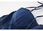 Summer Women Sexy Slip Denim Dress Strapless Lace-up High Waist Dress nowadaysfashion