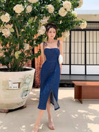 Summer Women Sexy Slip Denim Dress Strapless Lace-up High Waist Dress nowadaysfashion
