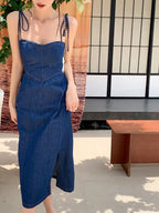 Summer Women Sexy Slip Denim Dress Strapless Lace-up High Waist Dress nowadaysfashion