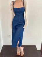 Summer Women Sexy Slip Denim Dress Strapless Lace-up High Waist Dress nowadaysfashion