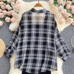 Summer Women Two Piece Set Plaid Long Sleeve Sunscreen Shirt+A-line Knitting Slip Dress nowadaysfashion