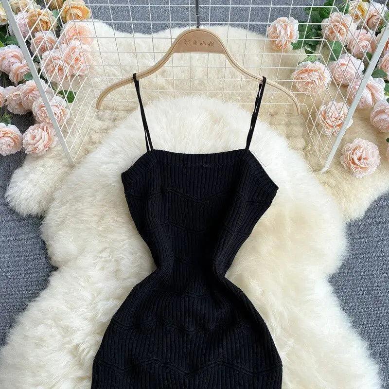 Summer Women Two Piece Set Plaid Long Sleeve Sunscreen Shirt+A-line Knitting Slip Dress nowadaysfashion