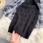 Summer Women Two Piece Set Plaid Long Sleeve Sunscreen Shirt+A-line Knitting Slip Dress nowadaysfashion