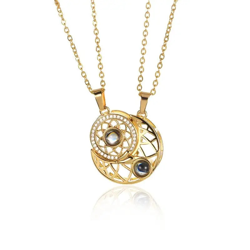 Sun And Moon Love Memory Confession 100 Languages I Love You Necklace Projection Gold Chian Couple Pendant nowadaysfashion