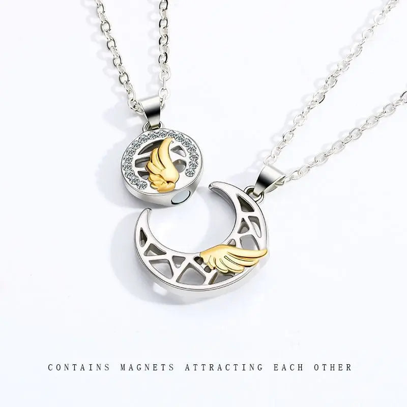 Sun Moon Wing Couple Necklace Magnet Attract Simple Fashion Valentine's Day Necklace nowadaysfashion