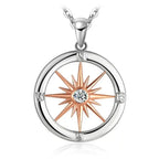 Sun Star Compass Necklace Circle Rose Gold Cubic Zirconia Pendant nowadaysfashion